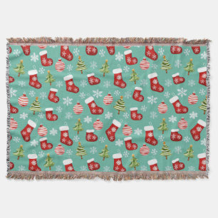 Naadloos kerstpatroon. Sokken, Bomen, Bauble, Deken