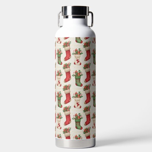 Naadloos Kerstsokkenpatroon Waterfles (Voorkant)