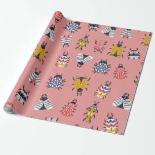 Naadloos kinderachtig patroon met insecten en keve cadeaupapier