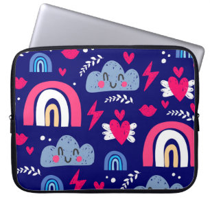naadloos kinderpatroon, regenboog, wolken; laptop sleeve