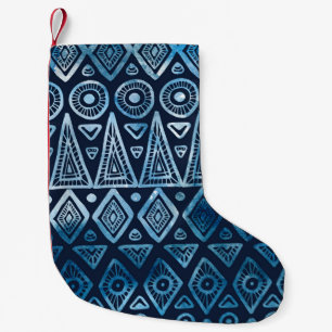 Naadloos klassiek blauw etnisch patroon kleine kerstsok