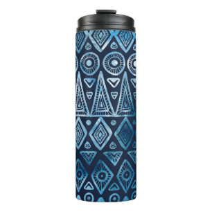 Naadloos klassiek blauw etnisch patroon thermosbeker