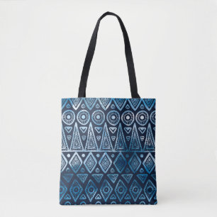 Naadloos klassiek blauw etnisch patroon tote bag