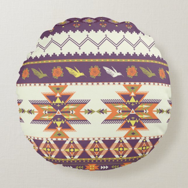 Naadloos kleurig aztec-patroon rond kussen (Voorkant)