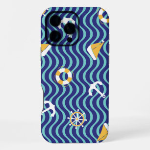 Naadloos koningsblauw nautisch patroon iPhone 16 pro max hoesje