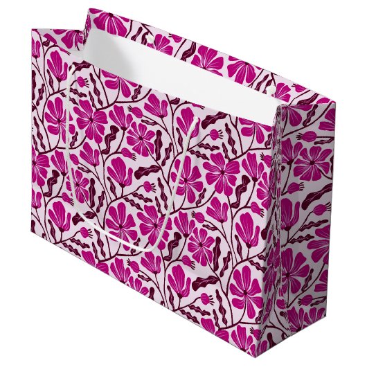 Naadloos Magenta Mid-Century Modern Bloemmotief Groot Cadeauzakje (Voorkant Gekanteld)