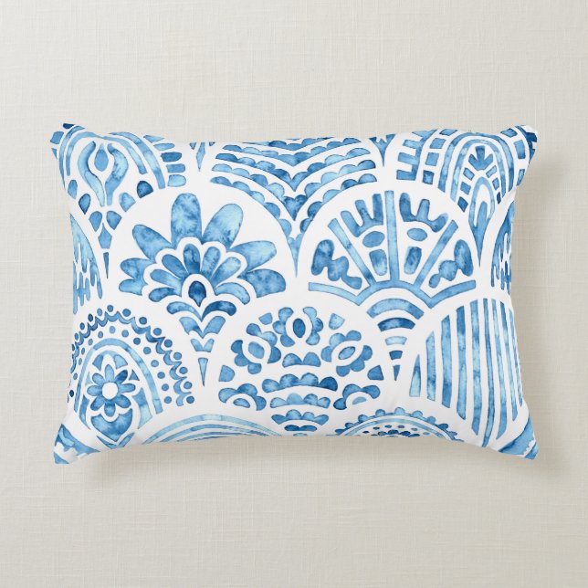 Naadloos marokkaans patroon.  tegel. Blauw Accent Kussen (Voorkant)