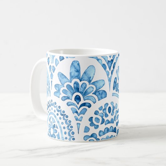 Naadloos marokkaans patroon.  tegel. Blauw Koffiemok (Voorkant links)