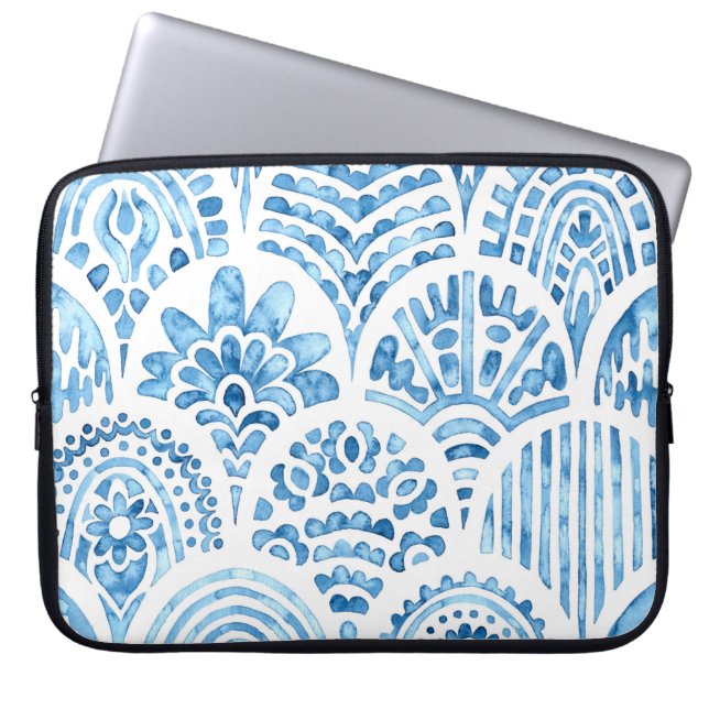 Naadloos marokkaans patroon.  tegel. Blauw Laptop Sleeve (Voorkant)