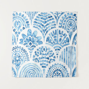 Naadloos marokkaans patroon. tegel. Blauw Wandkleed