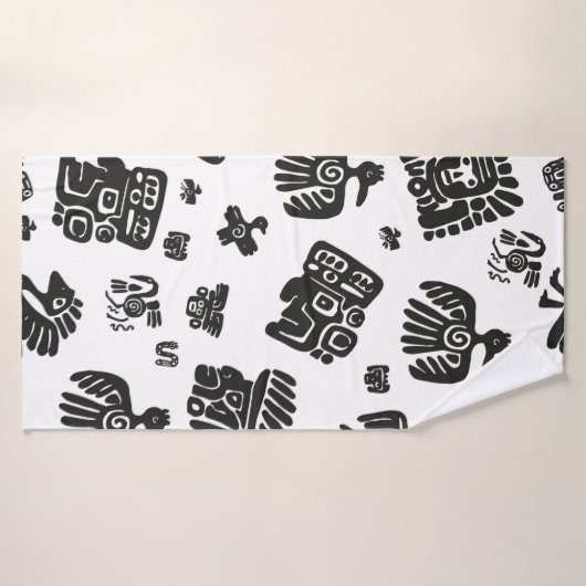 Naadloos  maya patroon. Zwart-witte eth Badhanddoek (Badhanddoek)