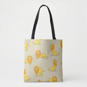 Naadloos met de hand getekend leeuwenpatroon. ach tote bag