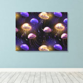 Naadloos met gloeiende kwallen canvas afdruk (Insitu (Houten vloer))