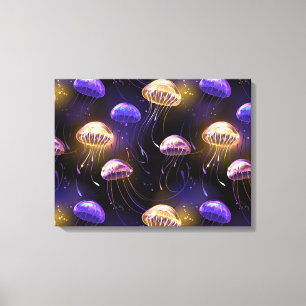 Naadloos met gloeiende kwallen canvas afdruk