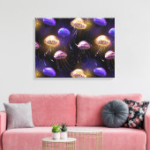 Naadloos met gloeiende kwallen canvas afdruk (Insitu (Woonkamer))