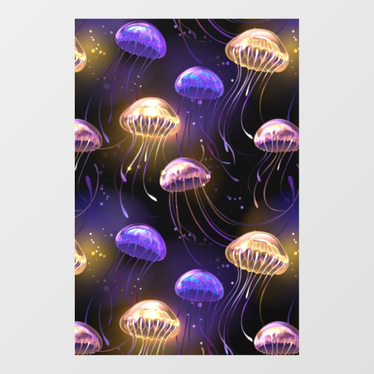 Naadloos met gloeiende kwallen raamsticker (Vel)