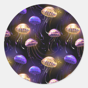 Naadloos met gloeiende kwallen ronde sticker