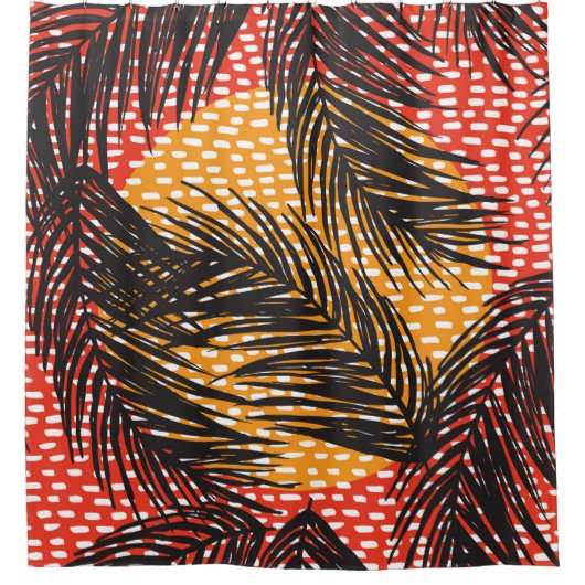 Naadloos met zwarte palmbladeren en -strepen  douchegordijn (Voorkant)