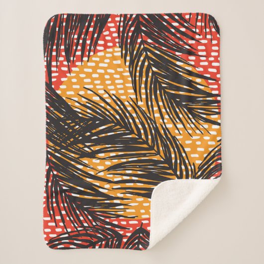Naadloos met zwarte palmbladeren en -strepen  sherpa deken (Voorkant)