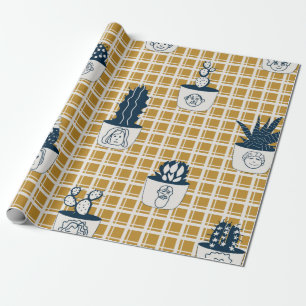Naadloos modern patroon met gepotte cactussen, sch cadeaupapier