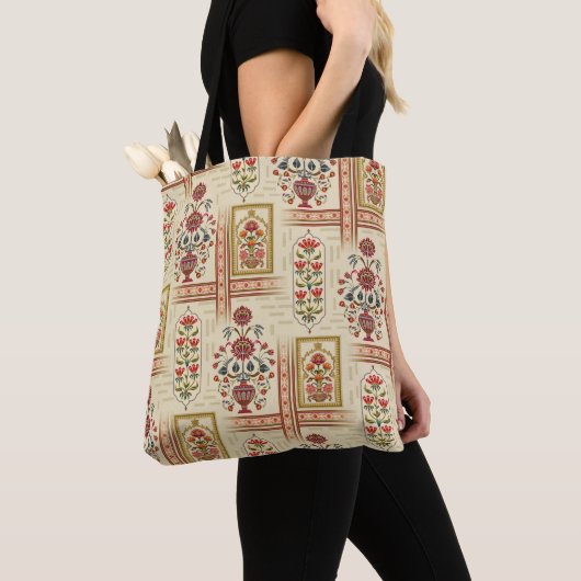 Naadloos, mooi moghal-bloemmotief met patter tote bag (Dichtbij)