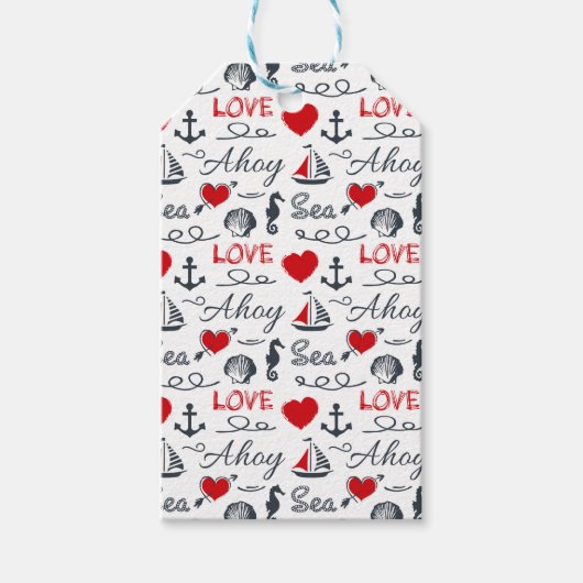 Naadloos nautisch patroon cadeaulabel (Voorkant)
