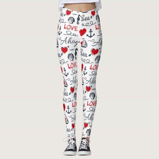 Naadloos nautisch patroon leggings (Voorkant)