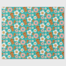 Naadloos Ontbijt Karakters Blauw Pastel Cadeaupapier