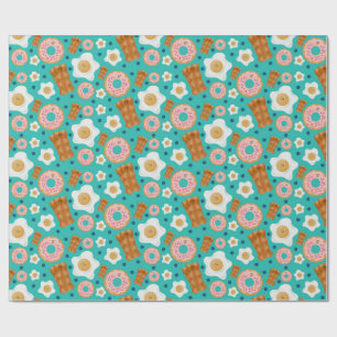 Naadloos Ontbijt Karakters Blauw Pastel Cadeaupapier
