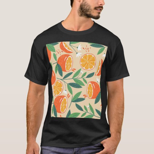 Naadloos oranje patroon, abstracte  kunst. t-shirt (Voorkant)