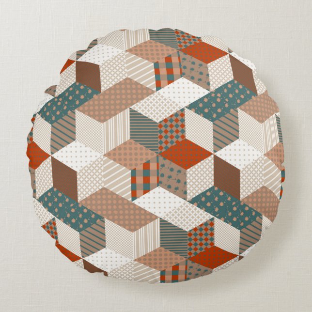 Naadloos patchwork-patroon met sterren.  bac rond kussen (Voorkant)