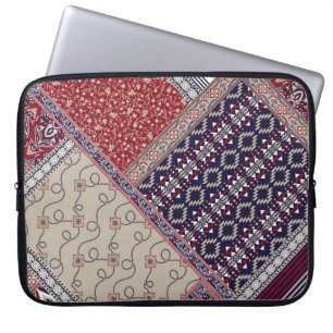 Naadloos patchwork-patroon op marineslappingen, bo laptop sleeve