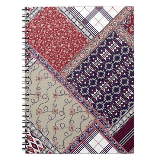 Naadloos patchwork-patroon op marineslappingen, bo notitieboek (Voorkant)