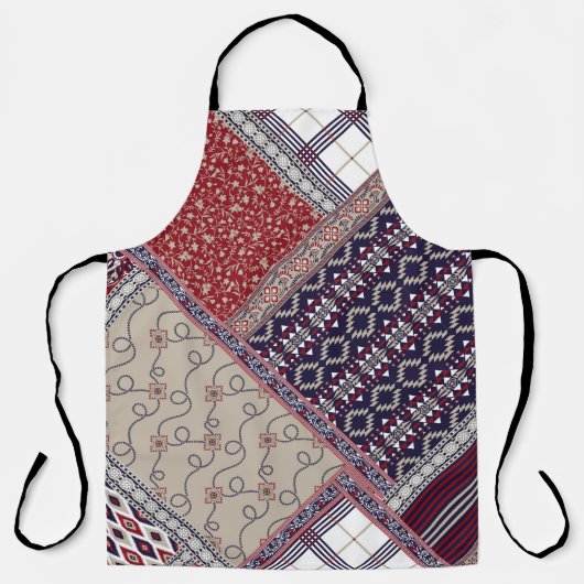 Naadloos patchwork-patroon op marineslappingen, bo schort (Voorkant)