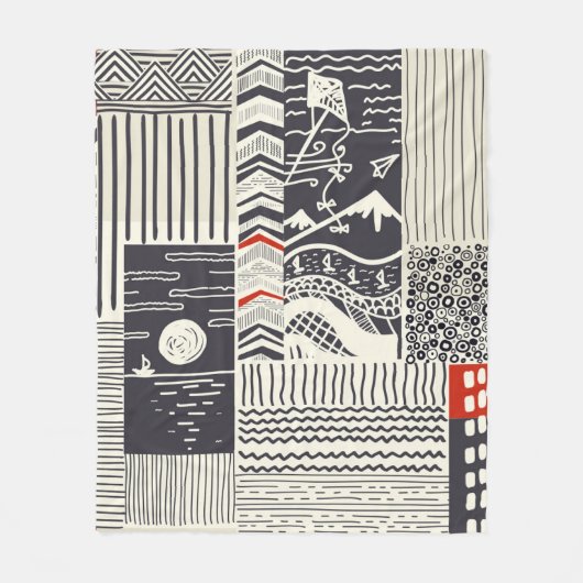 Naadloos patchwork-patroon van abstracte doedels. fleece deken (Voorkant)
