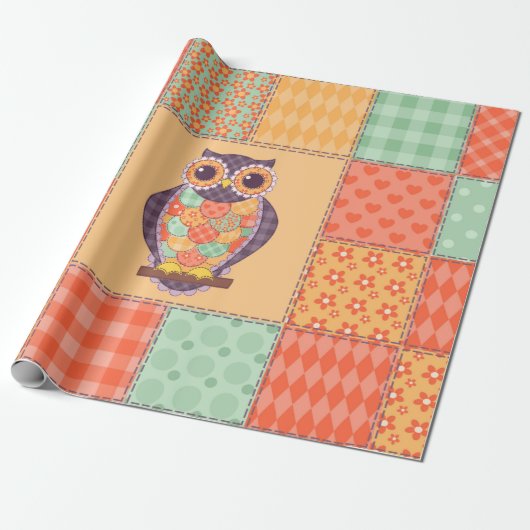 Naadloos patchwork-uil patroon. achtergrond cadeaupapier (Uitgerold)