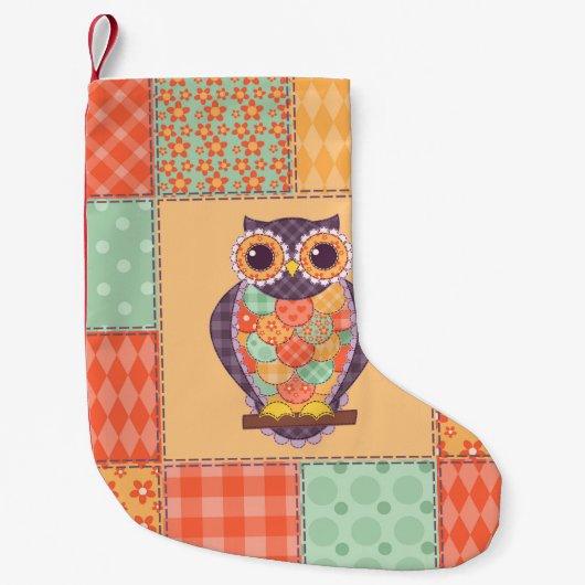 Naadloos patchwork-uil patroon. achtergrond kleine kerstsok (Voorkant)