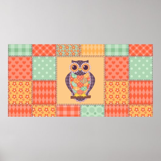 Naadloos patchwork-uil patroon. achtergrond poster (Voorkant)