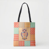 Naadloos patchwork-uil patroon.  achtergrond tote bag (Voorkant)