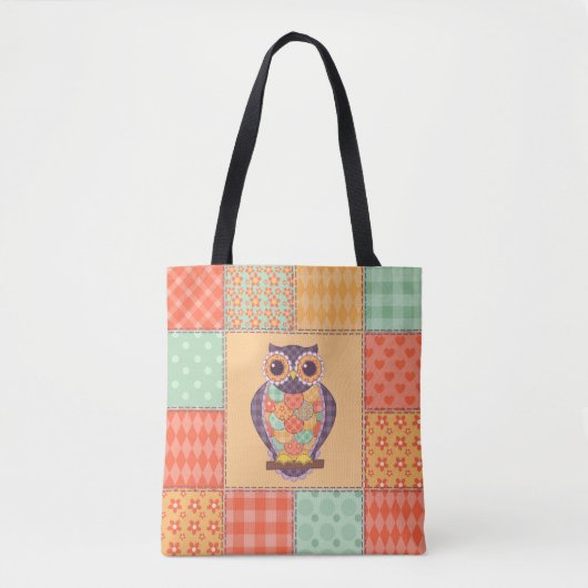 Naadloos patchwork-uil patroon.  achtergrond tote bag (Voorkant)