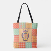 Naadloos patchwork-uil patroon.  achtergrond tote bag (Achterkant)