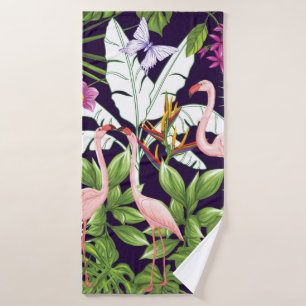 Naadloos patroon, achtergrond met flamingo en tro badhanddoek
