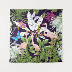 Naadloos patroon, achtergrond met flamingo en tro wandkleed