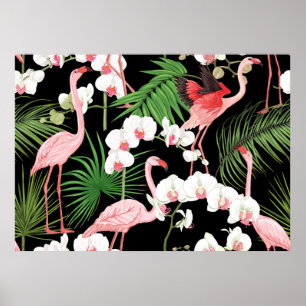 naadloos patroon, achtergrond met tropische plante poster