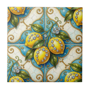 Naadloos patroon Art Nouveau citroenen en diamante Tegeltje