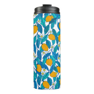 Naadloos patroon. Blooming citroen. Bloemen neroli Thermosbeker