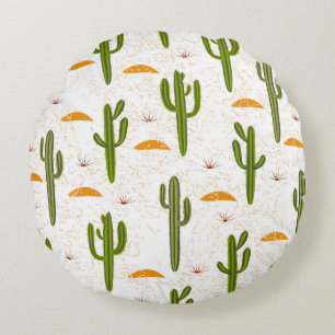 Naadloos patroon, cactus, zandtextuur, Mexicaanse  Rond Kussen
