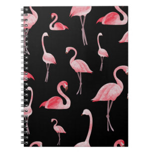 naadloos patroon Cute flamingos op zwart b Notitieboek