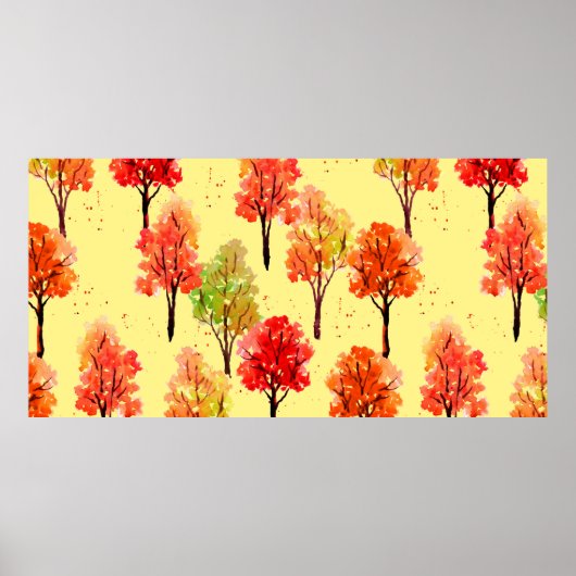 Naadloos patroon, herfstbomen. Waterverf Poster (Voorkant)