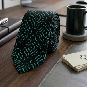 Naadloos patroon in helder turquoise op zwart stropdas